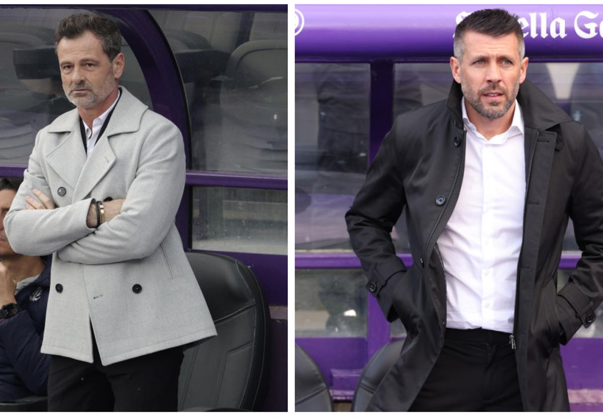 Diego Cocca y Paulo Pezzolano, en el banquillo del Real Valladolid.