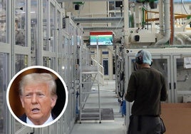 En grande, trabajador en una fábrica segoviana de productos de higiene; en pequeño, el presidente de Estados Unidos, Donald Trump.