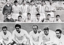 Este fue el equipo del Real Valladolid que ganó en Chamartín. Arriba, Calvo, García, Tini, Gallet, Matito y Lesmes I. Agachados, Benegas, Pontoni, Pereda, Beke, Mirlo y Peiró.