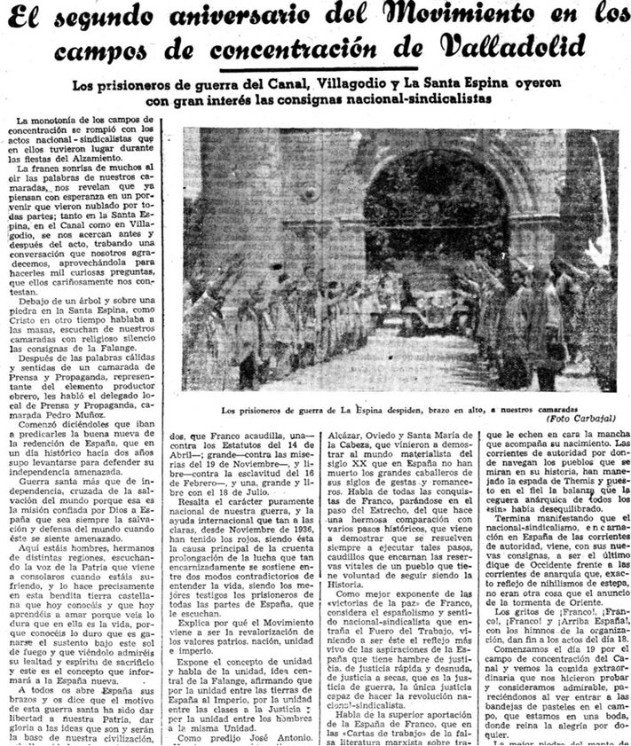 Imagen secundaria 2 - Arriba, el monasterio de Santa María en Valbuena de Duero en la actualidad. Abajo, planos de los campos de concentración de Medina de Rioseco y noticia en El Norte de Castilla.