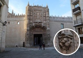 Portada del Colegio de San Gregorio, en detalle, el pequeño amuleto vallisoletano.