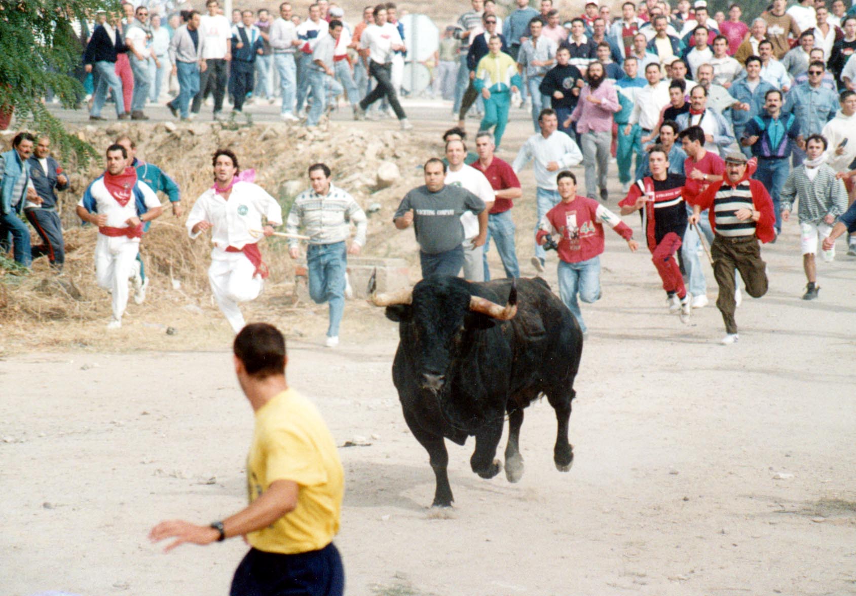 Encierrro durante las fiestas de Tordesillas del Toro de Vega en 1994.