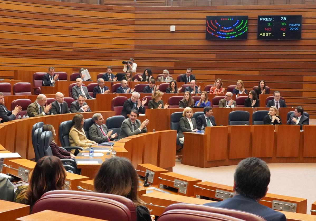 Votación contra la ley de garantías al final de la vida. En contra, los 42 de Vox, PP y no adscritos. A favor, los 36 de PSOE, Unidas Podemos, Soria ¡Ya!, Por Ávila, UPL y Francisco Igea.