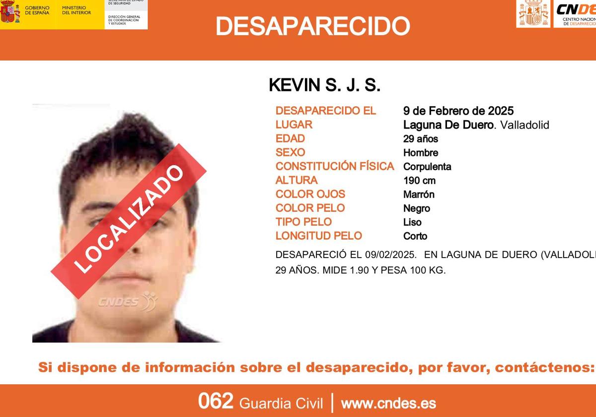 Kevin S. J. S, desapareció en Laguna de Duero el 9 de febrero.