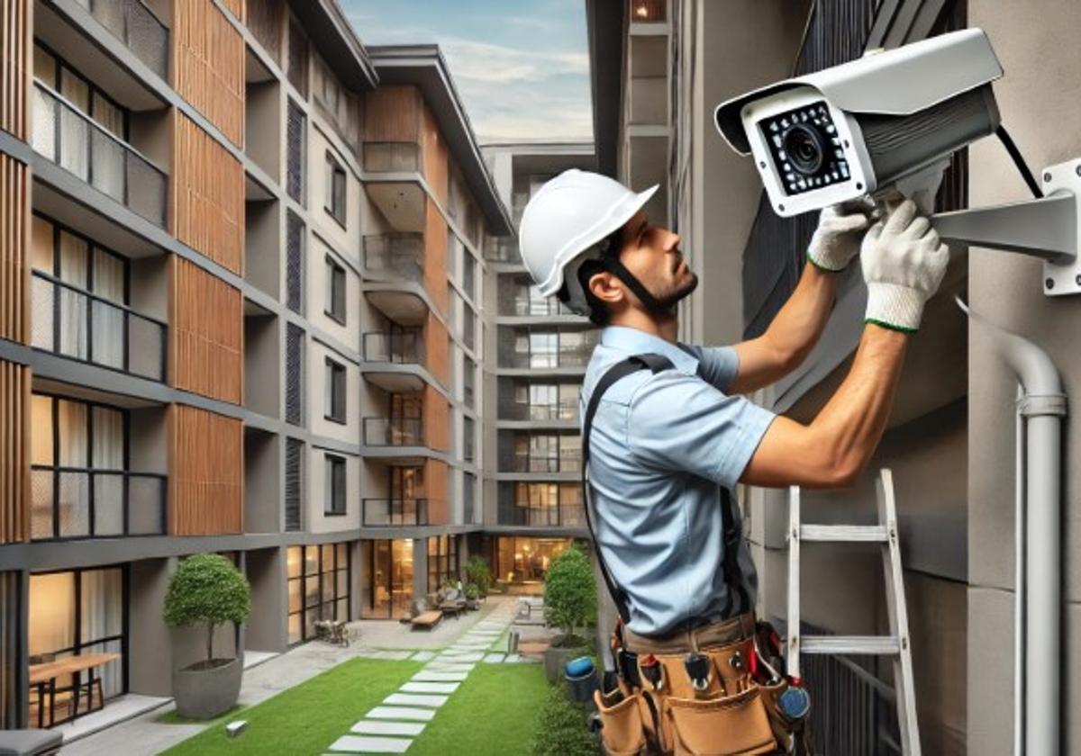 Instalación de una cámara de videovigilancia.