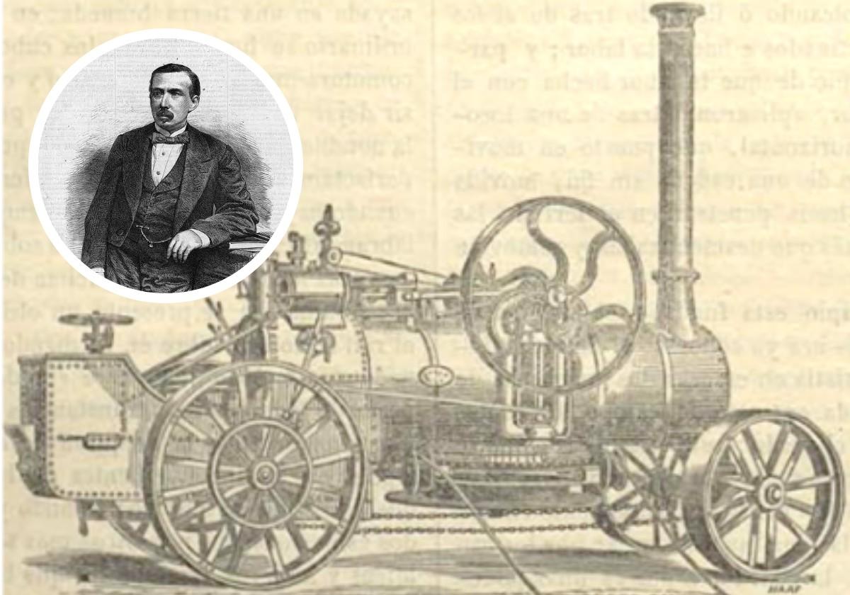 Locomóvil, primer tractor a vapor de España con el que se trabajó en la Dehesa Tabblada y la imagen de Manuel Ruiz Zorrillas, empresario y político relevante y gran impulsor de este espacio.