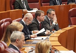 La bancada de Vox, durante el debate.