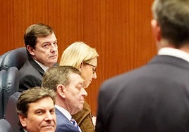 Alfonso Fernández Mañueco escucha, con gesto serio, al portavoz de Vox en las Cortes durante el último pleno autonómico.