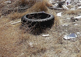 Un neumático abandonado de forma ilegal.