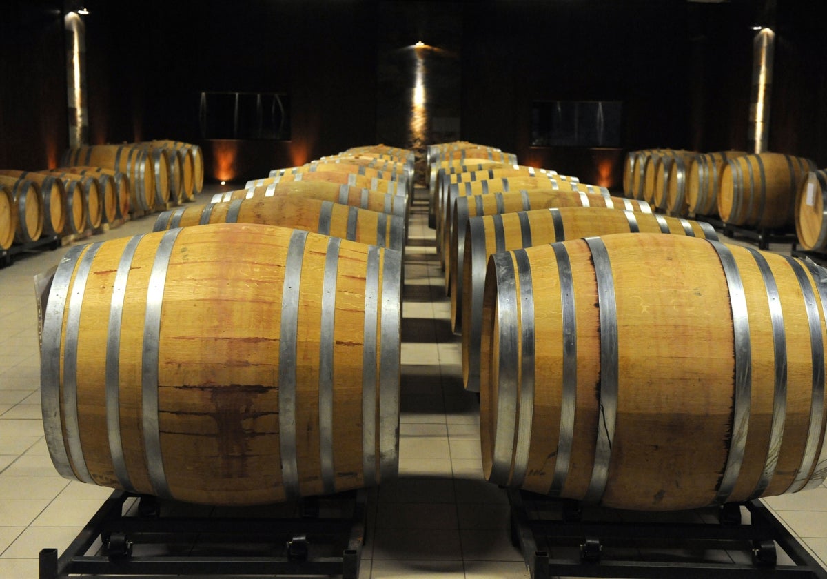 Sala de barricas en una bodega de Castilla y León