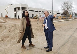 El delegado de la Junta y la alcaldesa de Magaz, durante la visita al polígono.