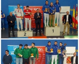 Los integrantes del Puertas bamar, campeones de pala (arriba) y paleta.