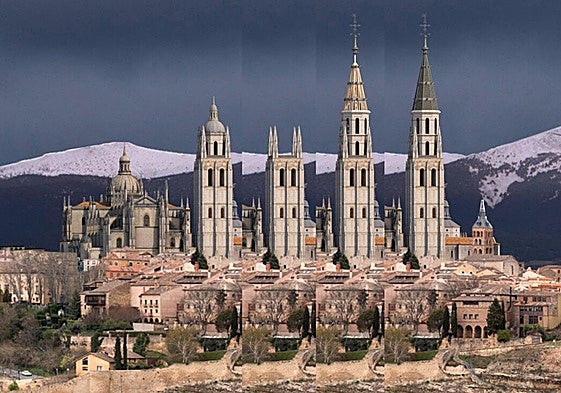 Recreación de cómo era la torre antes de 1614 (a la derecha) y como es ahora (izquierda).