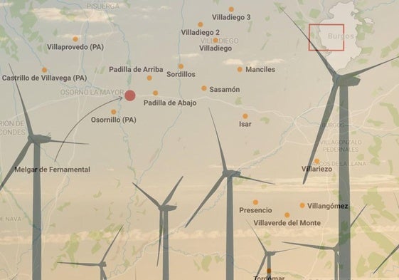 Distribución de los 20 parques eólicos que exigiría la planta de amoniaco verde.
