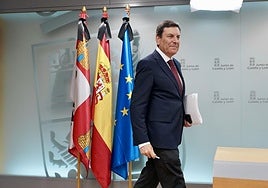 El portavoz de la Junta, Carlos Fernández Carriedo, este jueves en la rueda de prensa posterior al Consejo de Gobierno.