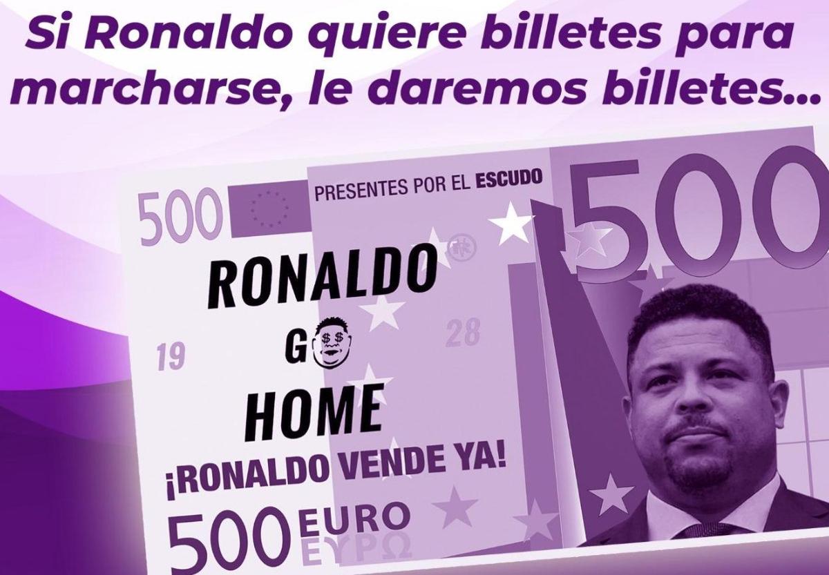 Protesta durante el Real Valladolid-FC Barcelona: lanzamiento de 60.000 billetes con la cara de Ronaldo