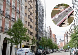 Vista general de la calle Gamazo, que estará en obras desde mayo y durante cuatro meses. En el círculo, el puente de Poniente.