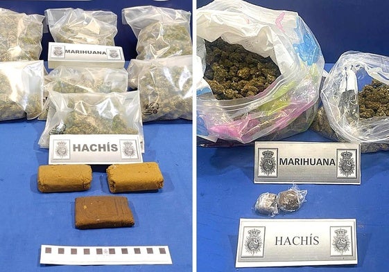 Drogas intervenidas en la casa (izquierda) del sospechoso y en el parque del mediodía.