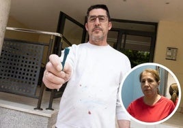 El pintor Juan Carlos Rodríguez muestra la llave maestra en Villa de Prado. En el círculo, Belén Pérez, una de las personas rescatadas.