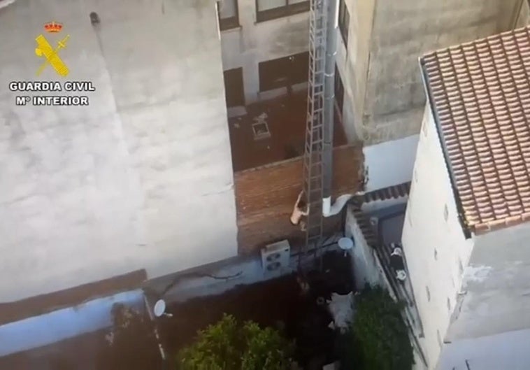 Momento en que el hombre huye por un tejado para evitar ser detenido.
