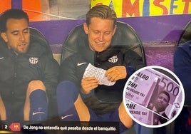 De Jong, con los billetes de Ronaldo en el banquillo, junto a Eric García.