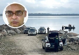Dispositivo de búsqueda del cuerpo de la víctima, que fue localizado el 12 de abril, en el embalse de La Almendra. En detalle, Carlos Javier López Vecilla.