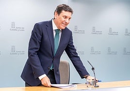 El portavoz de la Junta, Carlos Fernández Carriedo, este jueves en la rueda de prensa posterior al Consejo de Gobierno.