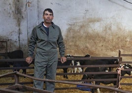 Fernando Díez posando con sus ovejas en la majada de Matilla de los Caños