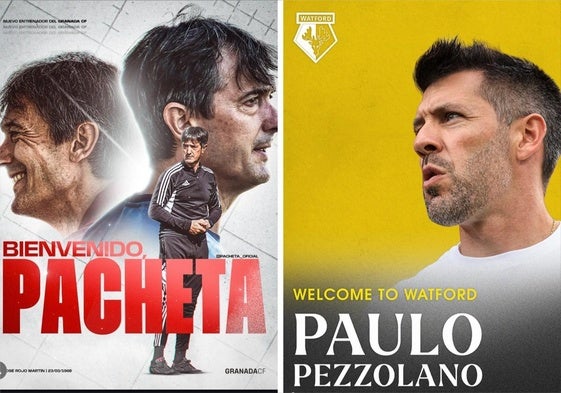 Anuncios de Granada y Watford con las contrataciones de Pacheta y Pezzolano como nuevos entrenadores.