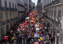 Acto electoral de los socialistas en el Chiado de Lisboa.