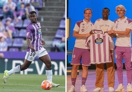 A la izquierda, Ibrahim Alani, durante el Real Valladolid-Alavés del pasado domingo, A la derecha, entre Víctor Cuadrillero 'Torchu' y Diego López tras ser seleccionado por el Real Valladolid en 'The Showcase' en El Cairo en 2023.