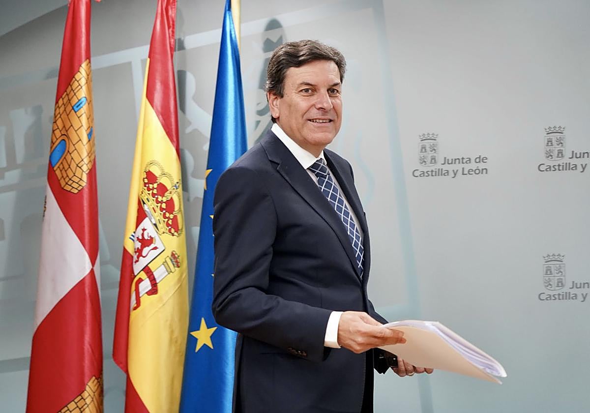 El portavoz de la Junta, Carlos Fernández Carriedo, este jueves en la rueda de prensa posterior al Consejo de Gobierno.