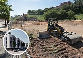 Trabajos de desmonte en la ladera norte de Parquesol. En el círculo, la futura promoción de viviendas de la Junta.