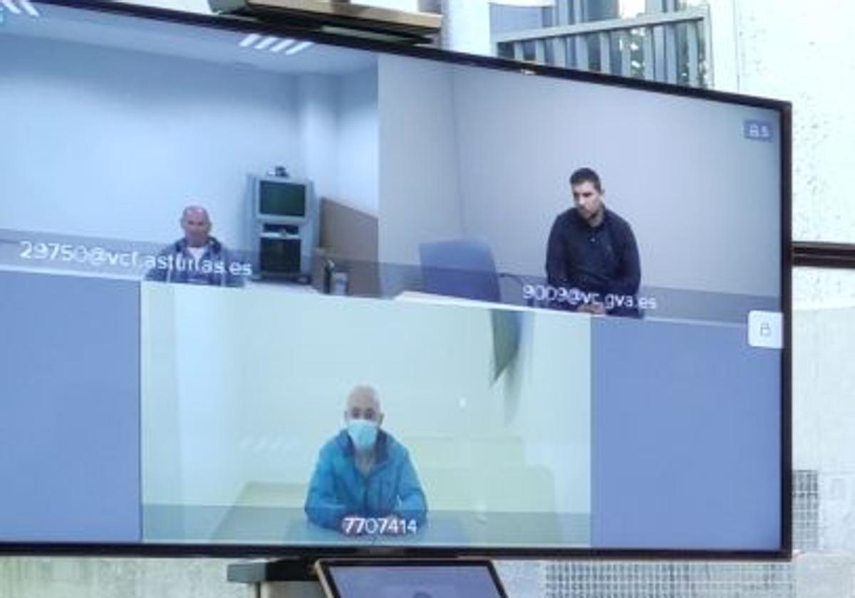 David Morales, arriba a la derecha de la pantalla, durante el juicio en el Juzgado de lo Penal 1 de Valladolid.