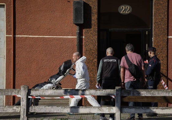 Los servicios funerarios trasladan de la vivienda uno de los cuerpos.