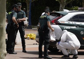 Los agentes de la unidad de Criminalística de la Guardia Civil recaban prueba en el lugar del suceso.