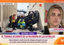 A la dcha. María Roberts y al lado, el estado en el que quedó su vehículo tras el accidente.