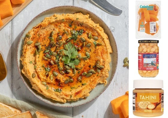 Hummus de calabaza, pimentón y pipas calabaza.