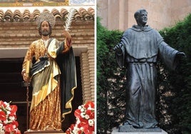 San Bernabé, en una procesión en honor a su patronato en Marbella, y escultura de San Juan de Sahagún en Salamanca.