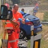 Bomberos y servicios de emergencia, en el lugar del accidente en la N-110.