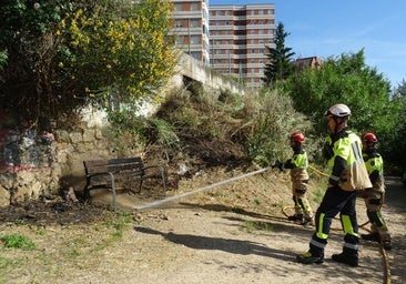 Un incendio por la acumulación de basura devora un banco de la senda del Palacio de la Ribera