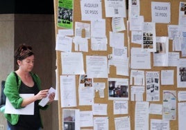 Tablón con anuncios de alquileres de pisos y de habitaciones en el campus público de la UVA en Segovia.