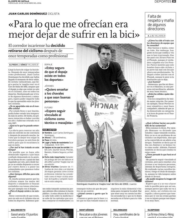 Imagen secundaria 2 - La portada del 12 de mayo de 2002, cuando vistió la maglia rosa; en 2001, con su victoria en el Naranco, y en 2006, en el anuncio de su retirada.