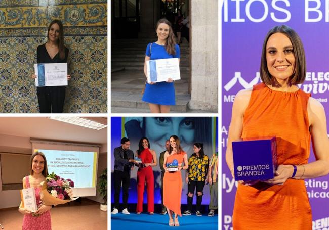 Foto 1.- Entrega del Premio Fin de carrera. Foto 2.- Entrega Premio Fin de Máster. Foto 3.- Defensa de la tesis. Foto 4.- Itziar Oltra recibiendo el Premio Top Teachers 2024 y Foto 5.- Recibiendo el premio Grandea el pasado mes de mayo.
