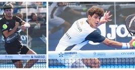 Arturo Coello y Rodrigo Coello devuelven bolas en sus respectivos partidos.