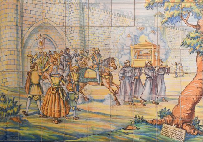 Entrada a Valladolid con la reliquia de San Benito. Azulejos del palacio de Pimentel.