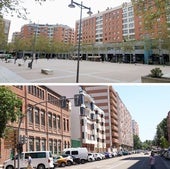 Arriba, plaza Marcos Fernández, en Parquesol. Sobre estas líneas, calle Madre de Dios.
