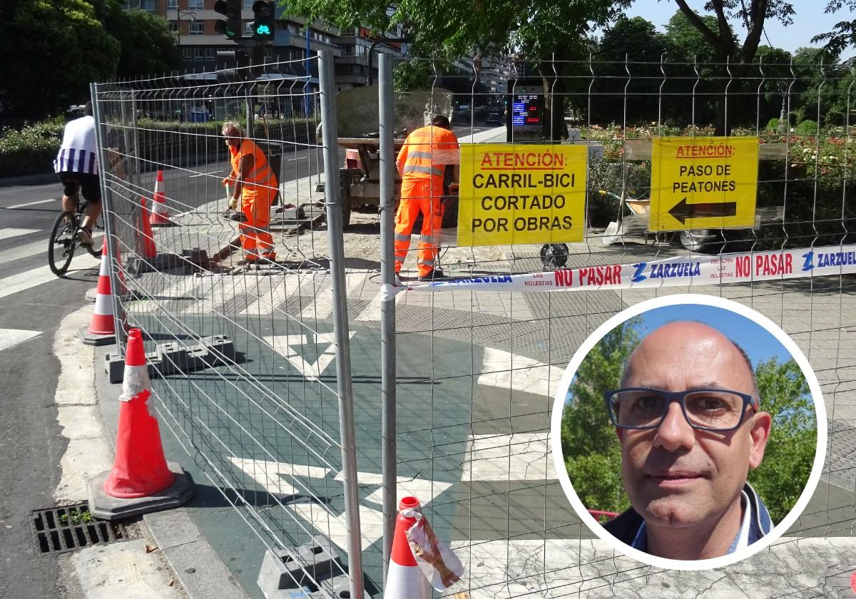 Obras de modificación del carril bici de Isabel la Católica. En detalle, el concejal del PSOE Luis Vélez.