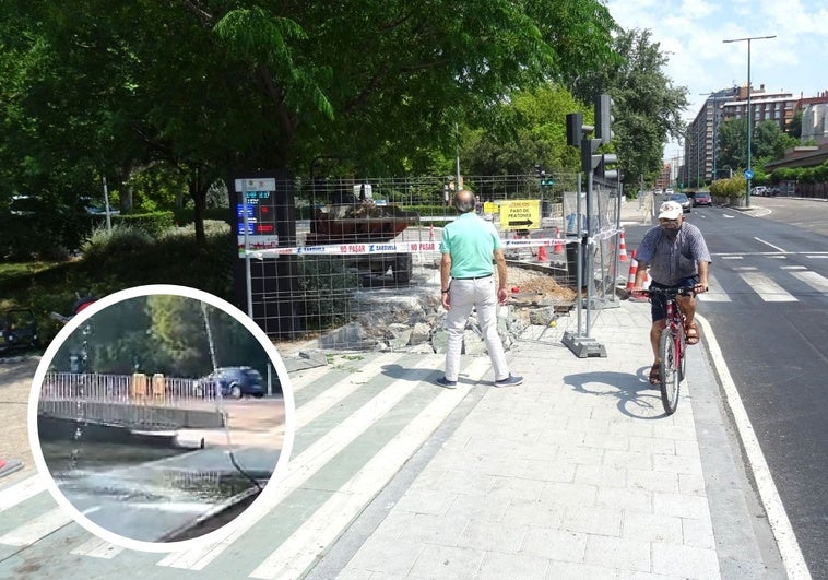 Tramo en obras para conectar el carril bici y retrasar el paso de cebra antes del paso hacia Poniente.