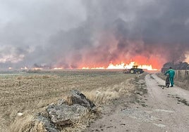 Agricultores en la zona del incendio originado en Valseca.